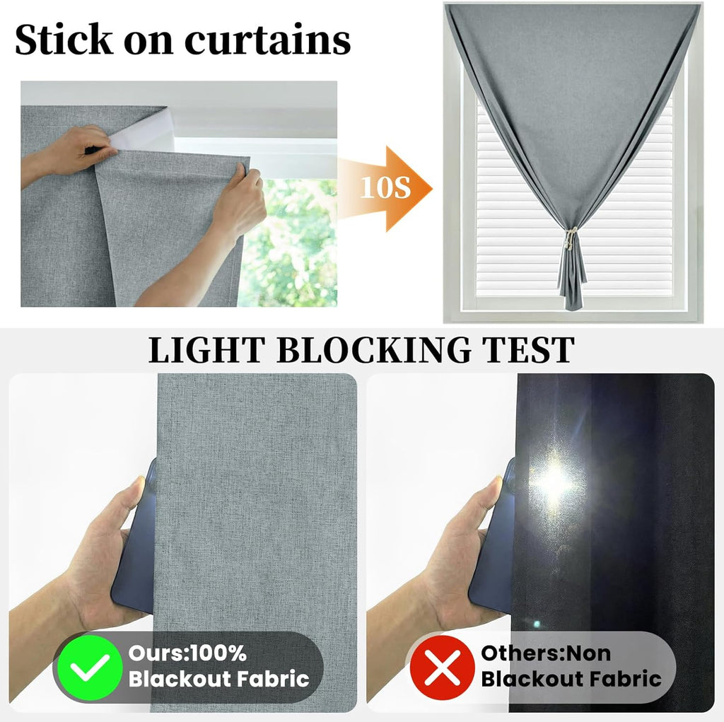 100% Blackout Self Adhesive Curtains- Stick on Curtains Shades Window Blinds Curtain No Rod Needed Easy to Hang Curtain, Use for Bedroom…