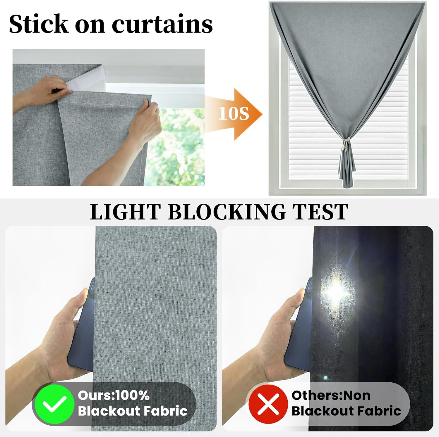 100% Blackout Curtains for Bedroom Stick On Curtain Window Shades Pull Down Blackout Window Cover No Drillng Self Adhesive Curtains No…