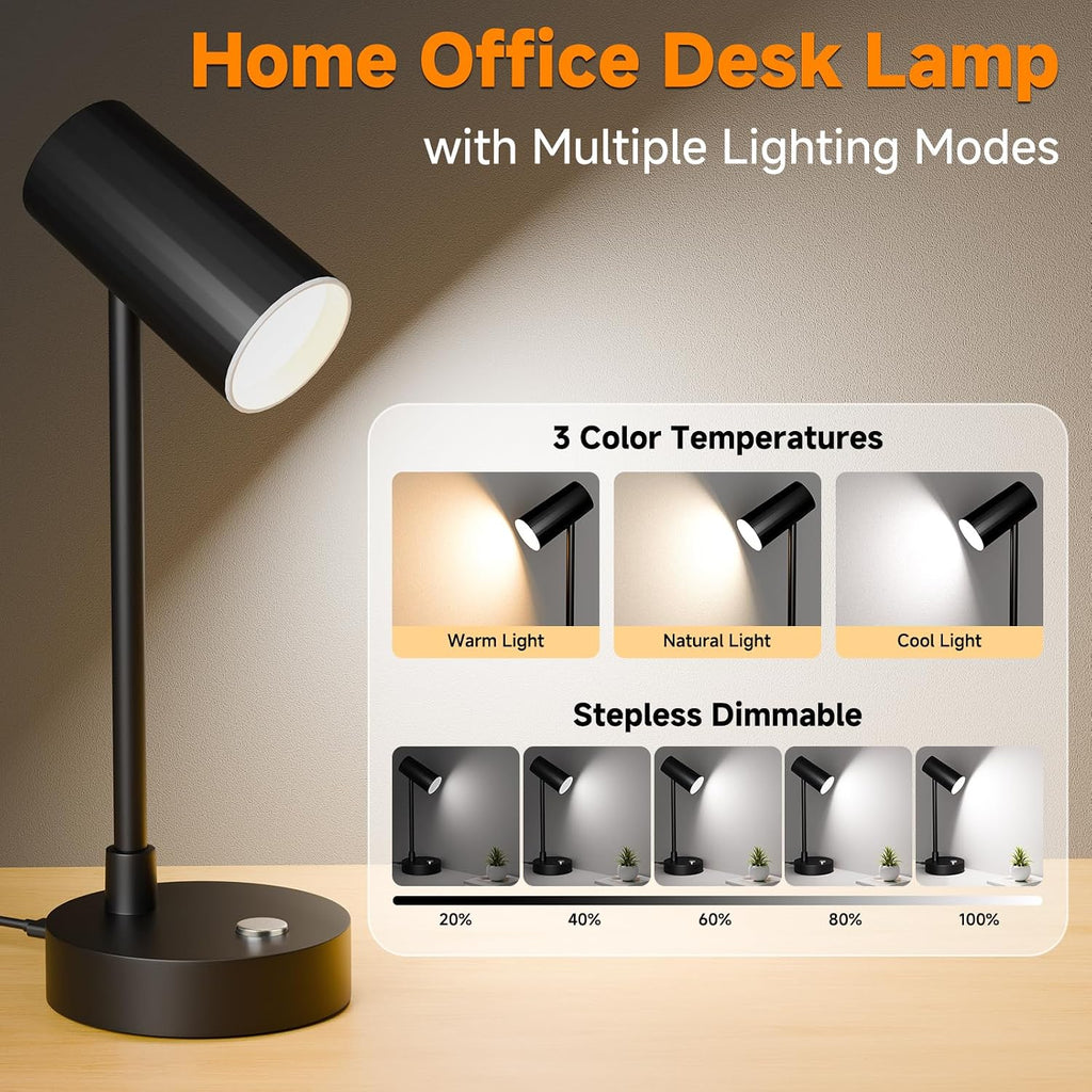 ShineTech LED Desk Lamp for Home Office, Dimmable Table Lamp with 3 Color Modes & Adjustable Brightness, USB-C Port, Touch Control…