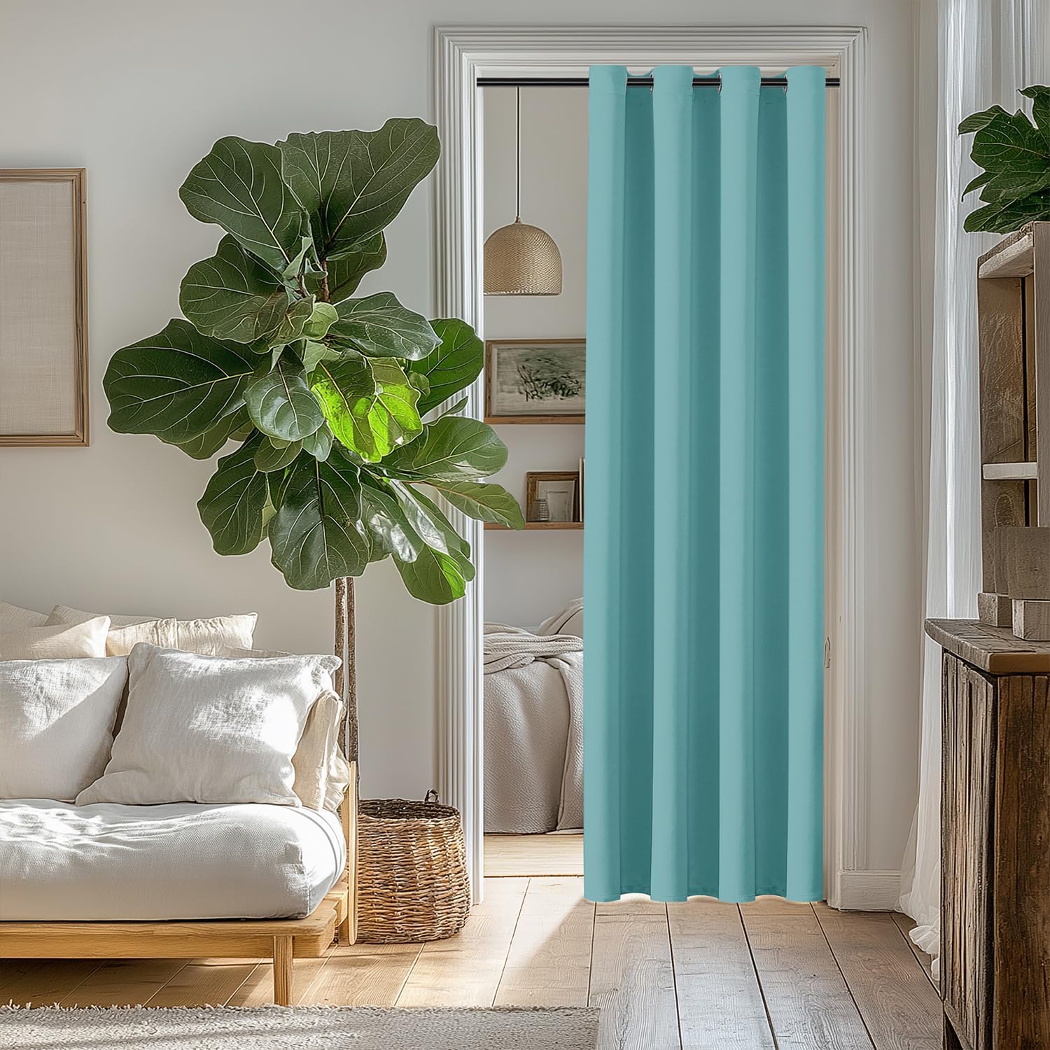 ChrisDowa Blackout Curtains 80 Inches Long for Doorways and Closets, Thermal Insulated Temporary Room Dividers (1 Panel, Aqua, 34 x 80 Inch…