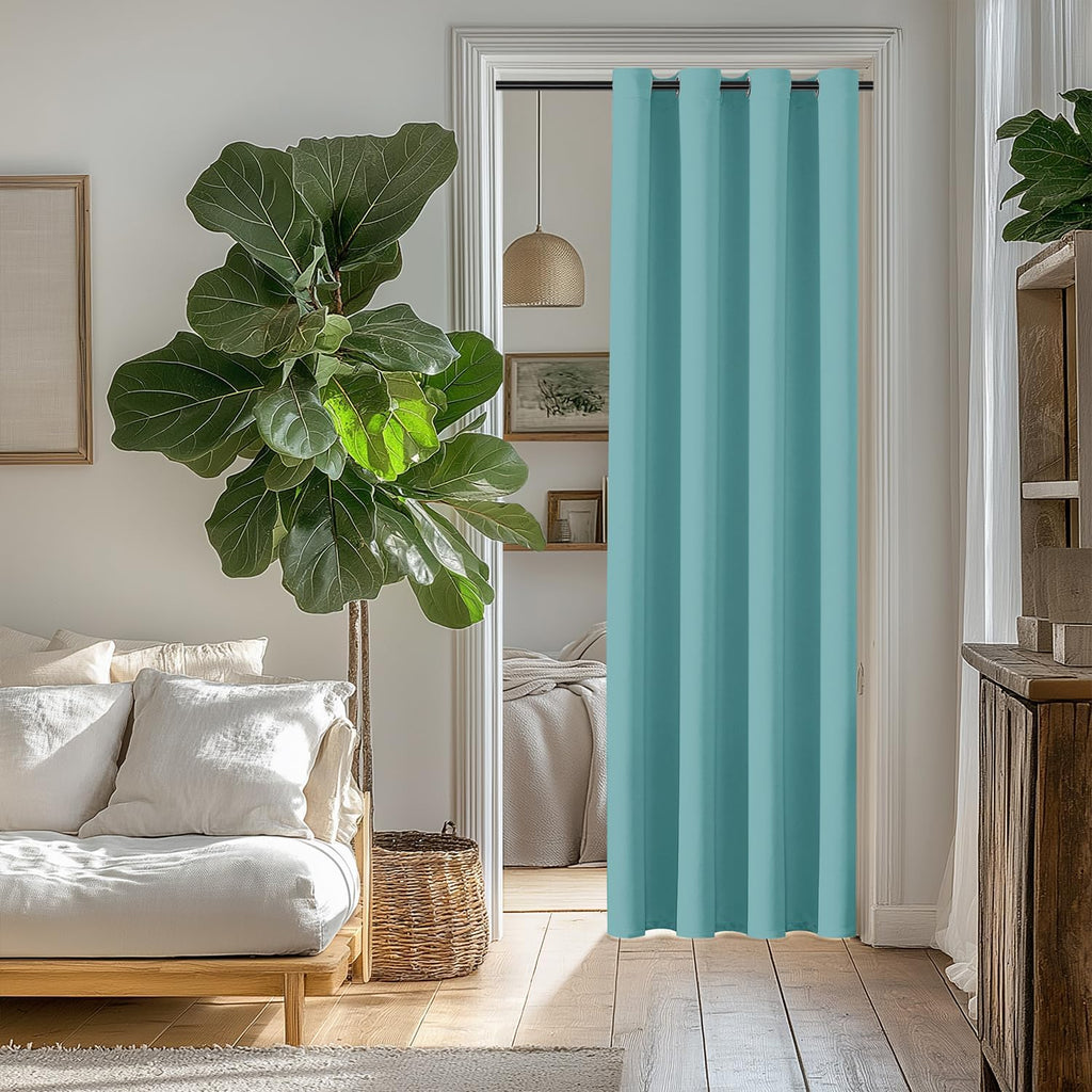 ChrisDowa Blackout Curtains 80 Inches Long for Doorways and Closets, Thermal Insulated Temporary Room Dividers (1 Panel, Aqua, 52 x 80 Inch…