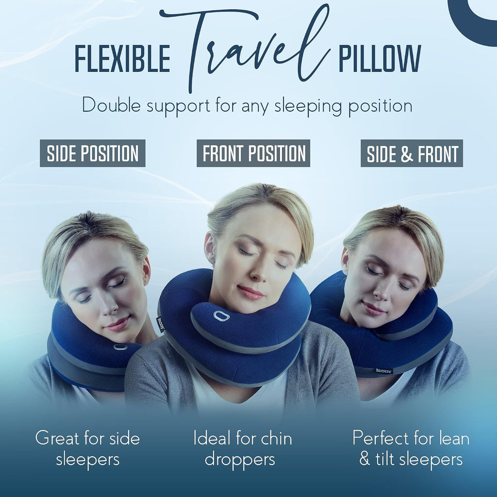 BCOZZY Travel Neck Pillow for Airplane– Patented Double Support for Head, Neck, and Chin. Best for Long Flights, Plane Sleeping, and Car…