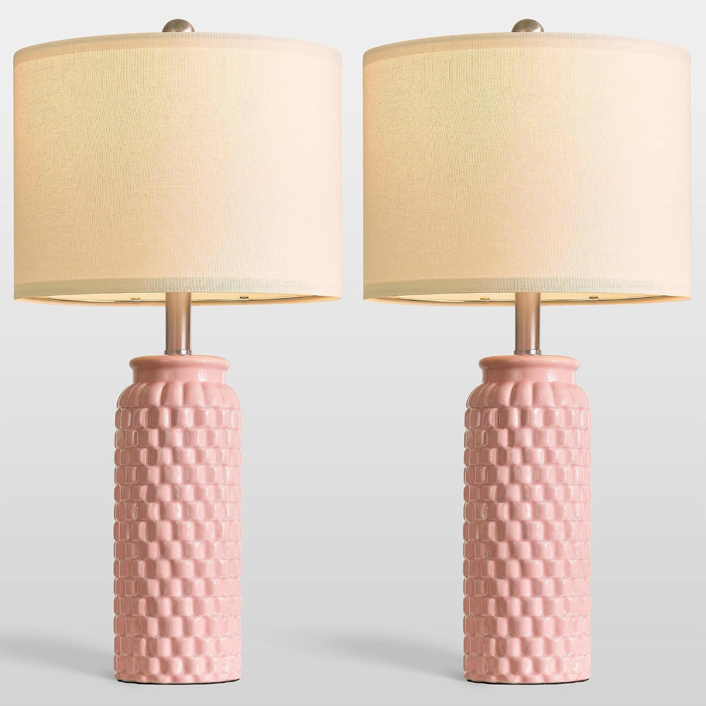 USumkky 24" Modern Ceramic Pink Bedside Lamp Set of 2 Table Lamp for Bedroom Decor Farmhouse Table Lamp for Living Room Office Dorm