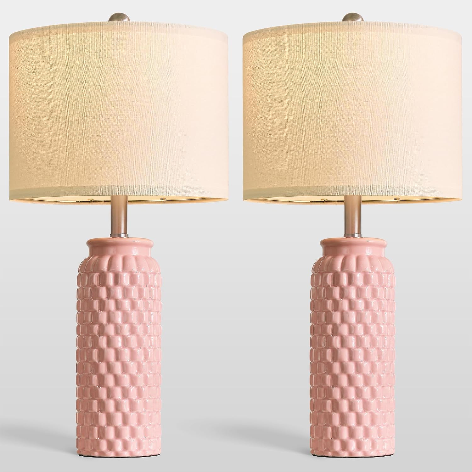 USumkky 24" Modern Ceramic Pink Bedside Lamp Set of 2 Table Lamp for Bedroom Decor Farmhouse Table Lamp for Living Room Office Dorm
