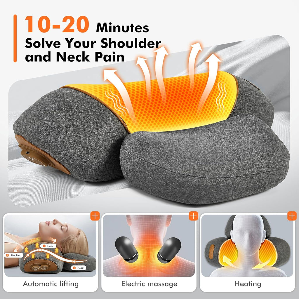 Walfite 3-in-1 Neck Massager Pillow with Heating & Cervical Traction, Ergonomic Cervical Pillow for Neck Back Shoulder, Rechargeable Neck…