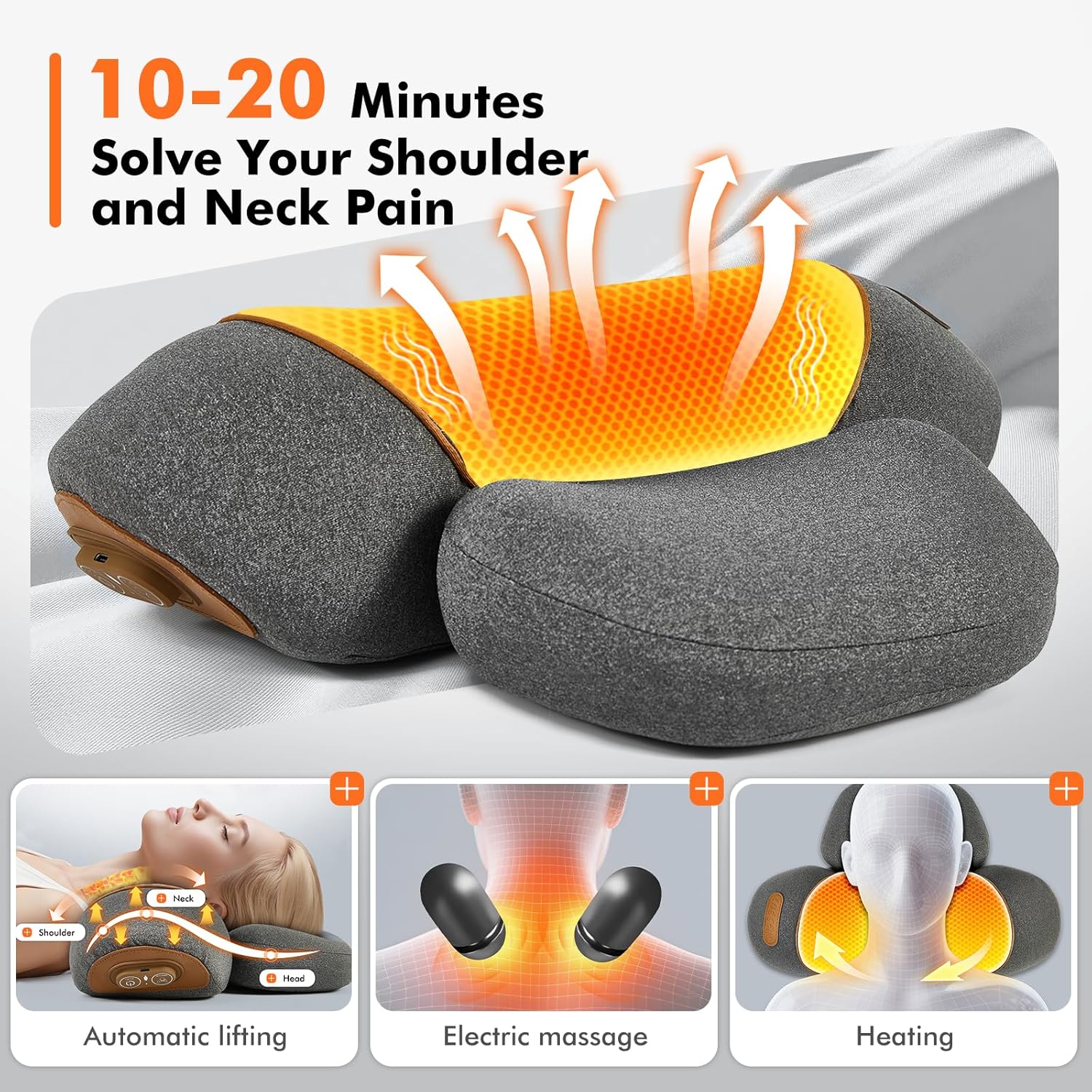 Walfite 3-in-1 Neck Massager Pillow with Heating & Cervical Traction, Ergonomic Cervical Pillow for Neck Back Shoulder, Rechargeable Neck…