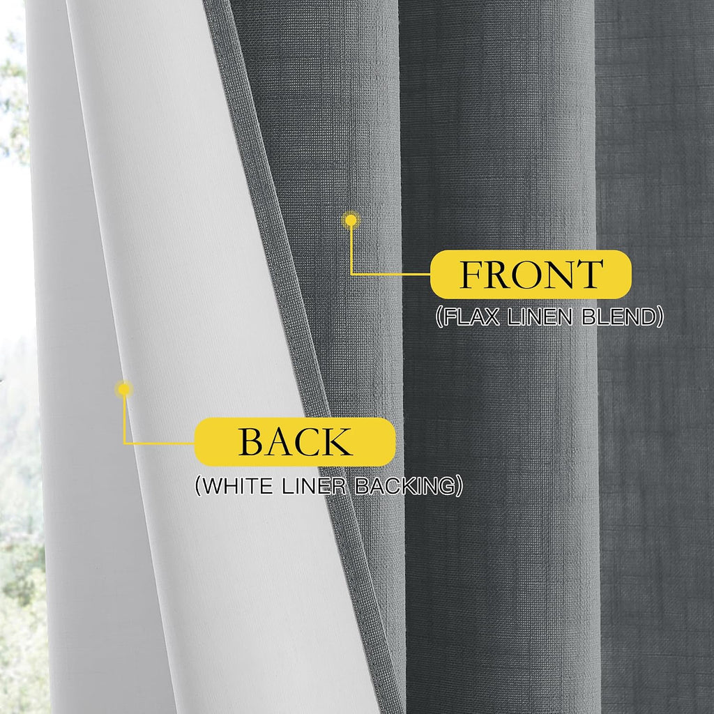 NICETOWN 100% Absolutely Blackout Linen Curtains with Thermal Insulated White Liner, Dove Grey, W52, 2 Pieces, Noise Reducing Textured…