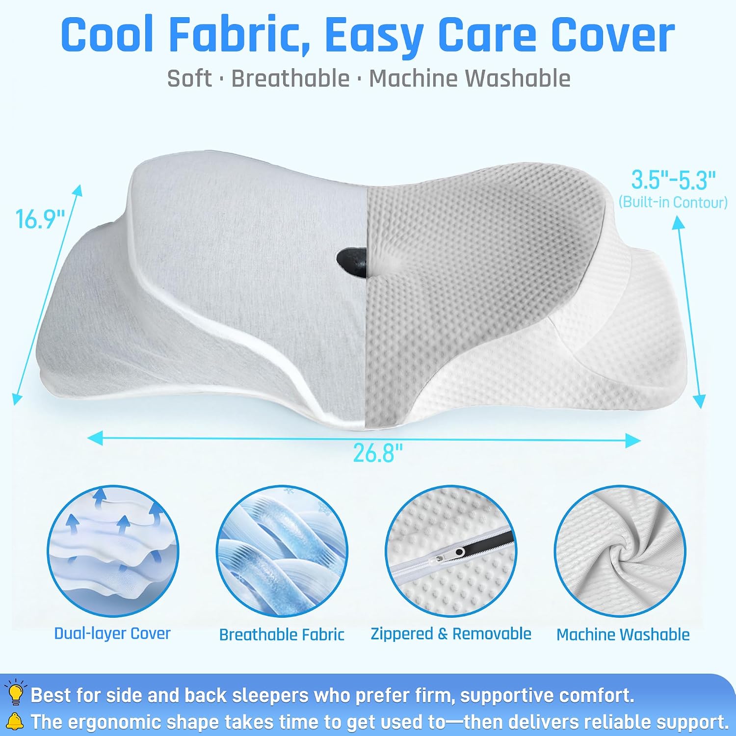 LEKEWNPersonalCare AlignCore Cervical Neck Pillow - Ergonomic Firm Memory Foam Bed Pillows for Sleeping, Neck Pillows for, Back and Side S…
