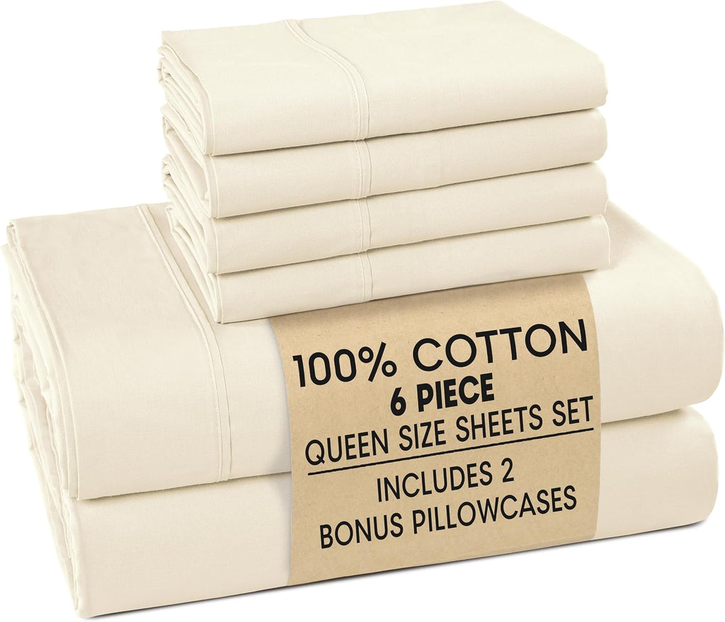 Casa Platino Queen Bed Sheets – Breathable 6 Piece Percale Cooling Queen Sheets with Crisp Feel, with 15 Inch Deep Pocket Fitted Sheet…