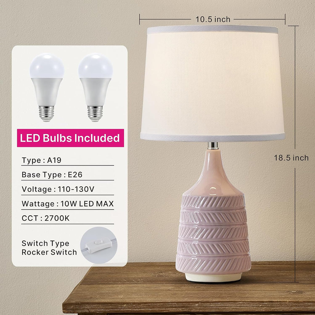 Pink Ceramic Table Lamps Set of 2, 18.5" Modern Bedside Lamps for Night Stands, Decor Classic Small Lamps for Living Room End Tables…