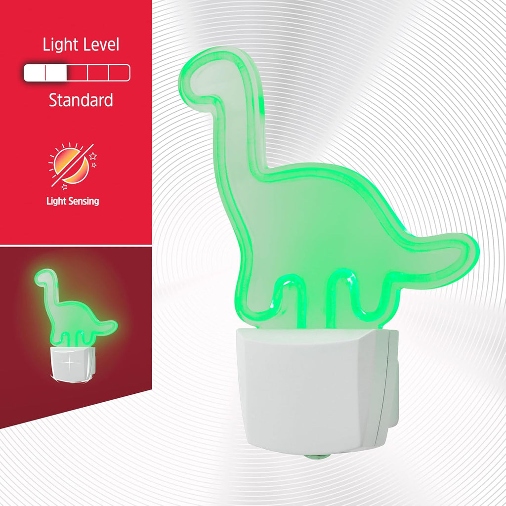Energizer Long-Neck Dinosaur Night Light, Neon, Auto On/Off, Green