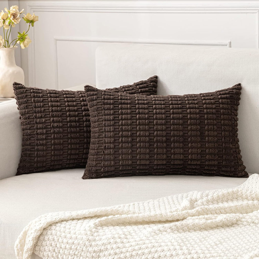Miulee Pack of 2 Corduroy Decorative Lumbar Throw Pillow Covers 20x12 Inch Soft Boho Striped Pillow Covers Modern Farmhouse Home Decor for…