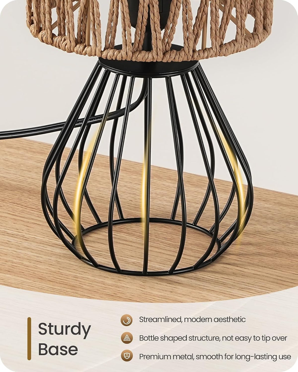 Rattan Table Lamp, Boho Table Lamp, Small Bedside Lamp, Handwoven Paper Lampshade, 2700K LED Bulb Included, Boho Desk Lamp, Modern…