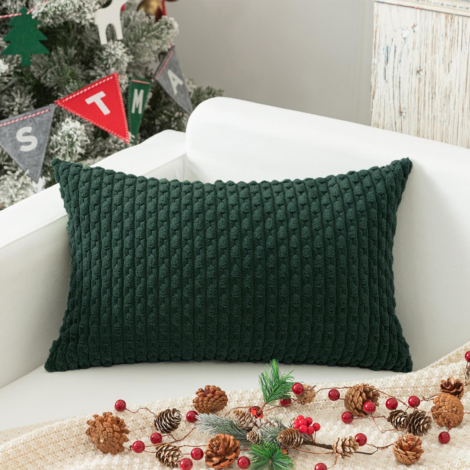 KevinTextile Kevin Textile 12x24 Inch Pillow Cover 1 Pack Boho Christmas Decorative Soft Striped Corduroy Lumbar Farmhouse Color Accent Rec…