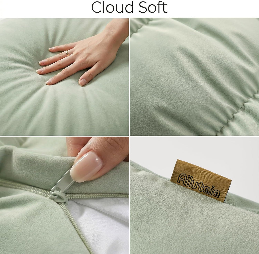 Ailuteie Pat. Pend. Long Pillow for Bed, Segmented Body Pillow for Adults and Side Sleepers with Soft Velvet Washable Pillowcase (Celadon G…
