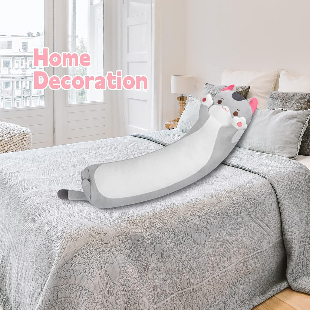 Mewaii Long Cat Plush Body Pillow, Cute Gray Cat Stuffed Animals Kawaii Plushies, Squishy Body Pillow Plush Toys for Kids Girls Boys (28…