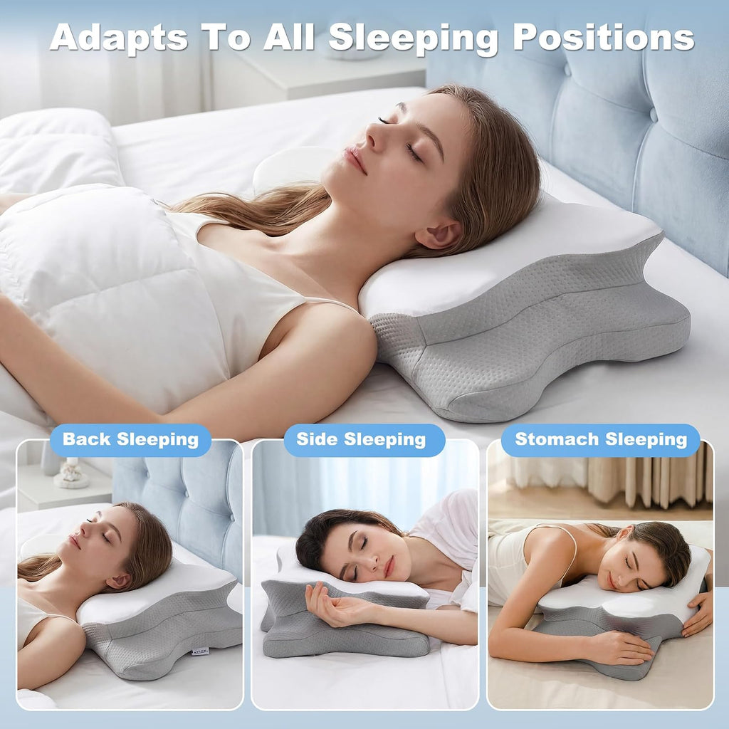 VYLEETechnologyLLC VYLEE Cervical Neck Pillow for, Ergonomic Memory Foam Pillow for Neck Support, Cooling Contour Orthopedic Pillow for Si…