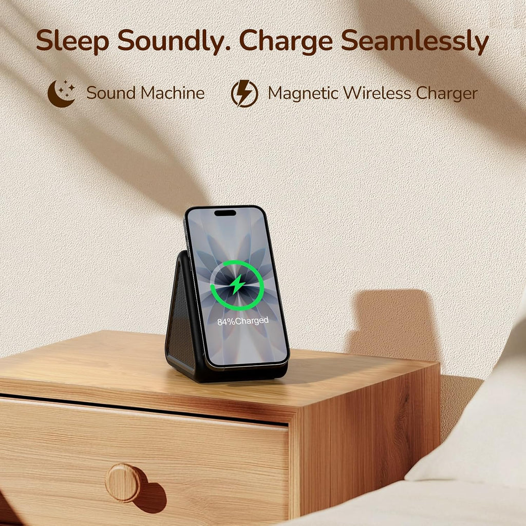 Housbay Sound Machine with Magnetic Wireless Charger for iPhone, 2-in-1 Design for Clutter-Free Nightstand, Dual-Speaker Stereo Sound for…