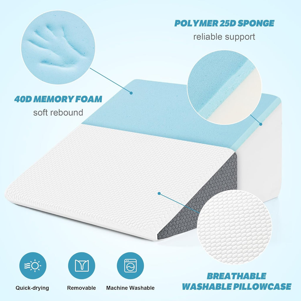 Yojoker Wedge Pillow for Sleeping - 7.5 Inch Bed Wedge for Headboard Triangle Pillow, Memory Foam Wedges for Acid Reflux, GERD, Snoring, Po…