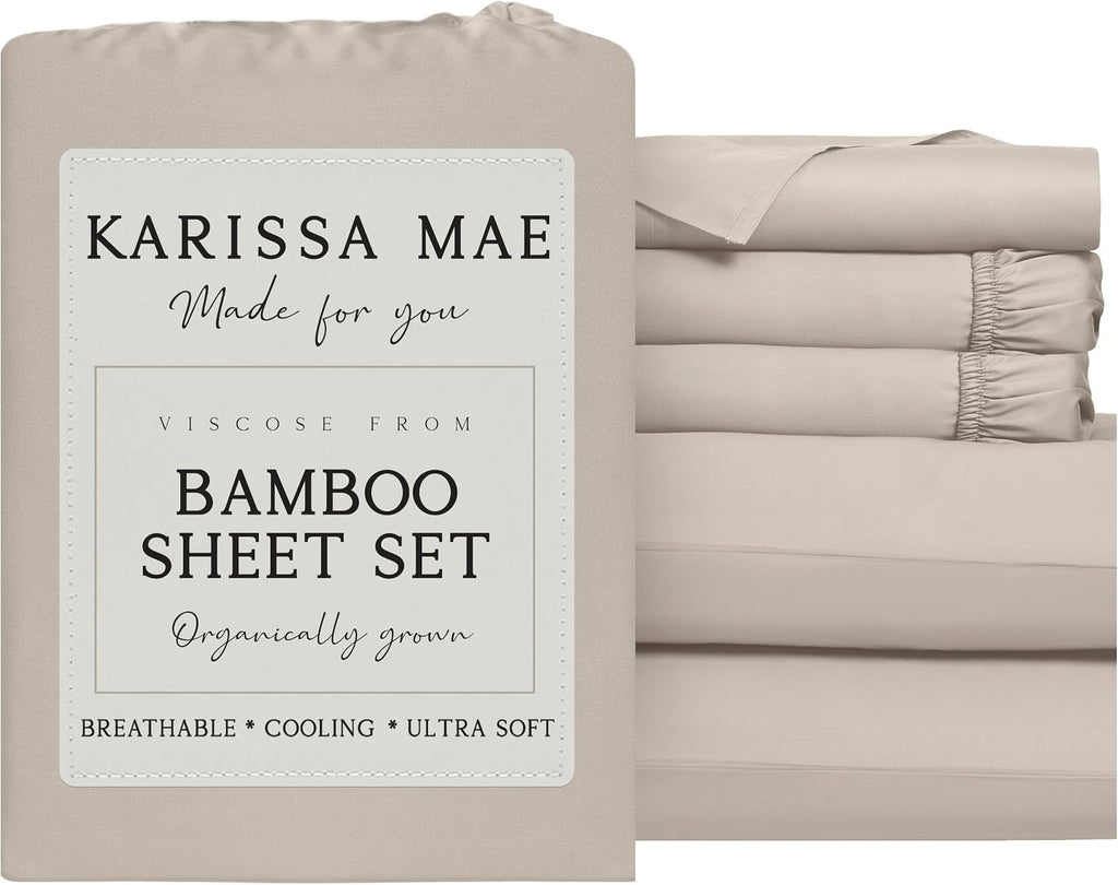 KARISSA MAE Pure Viscose from Bamboo Split King Size Sheet Set | 100% FSC Certified | Luxuriously Soft | Cooling | 18" Deep Pocket…