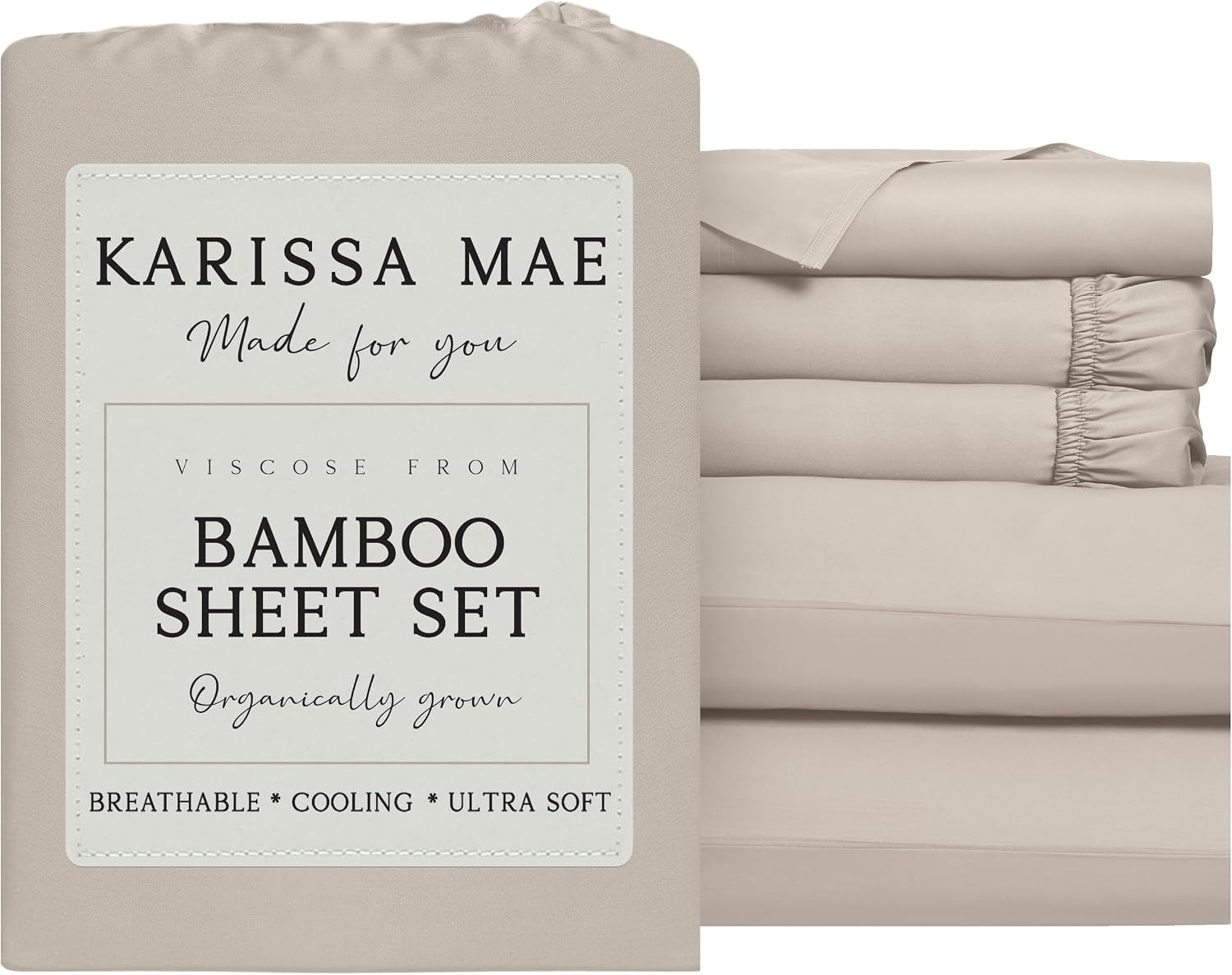 KARISSA MAE Pure Viscose from Bamboo Split King Size Sheet Set | 100% FSC Certified | Luxuriously Soft | Cooling | 18" Deep Pocket…