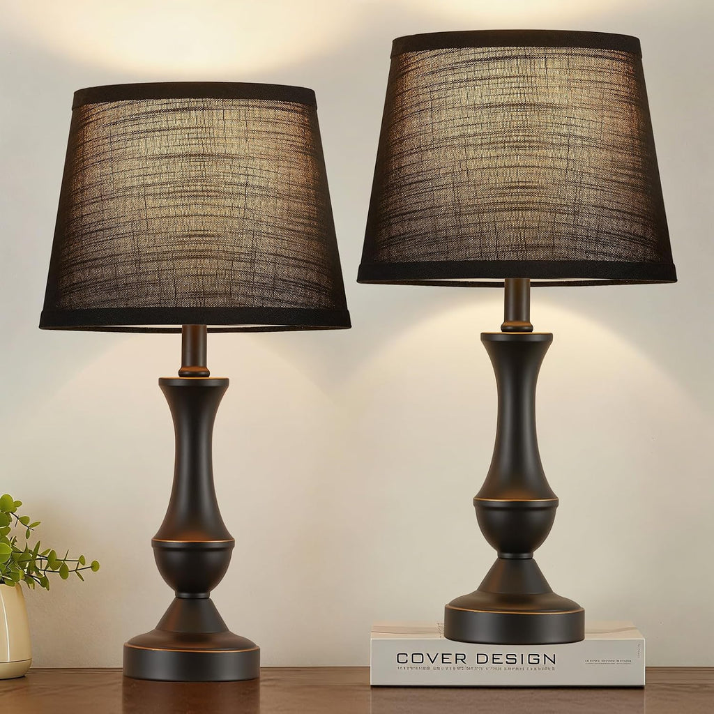 Luvkczc Table Lamp Set of 2, 19" Mordern Bedside Lamps for Living Room & Bedroom, Linen Shade Desk Lamps for Nightstand, Office…