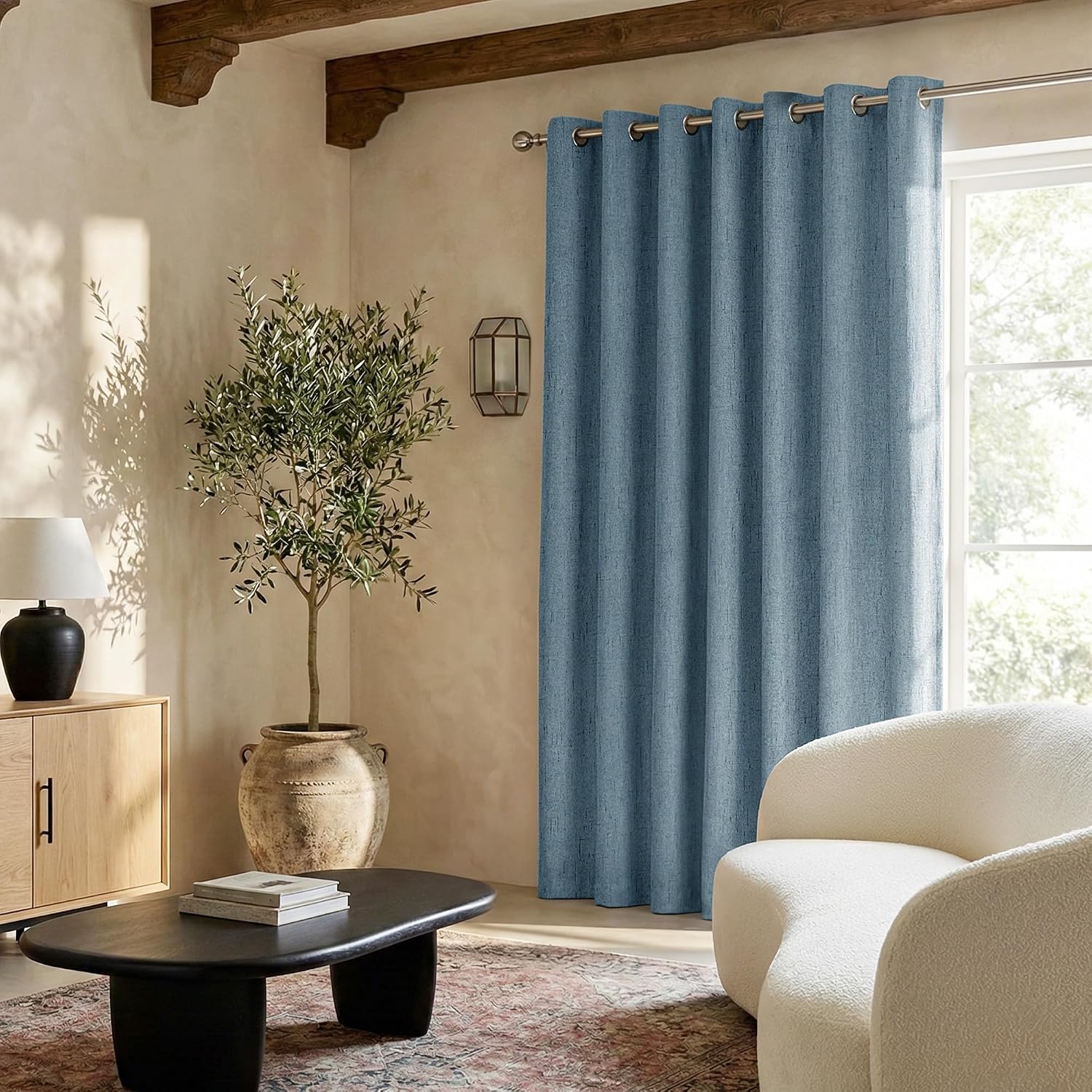 Nicetown 100% Blackout Linen Sliding Door Curtains with White Liner Composite, Grommet Extra Wide Window Treatments Room Divider Drapes for…