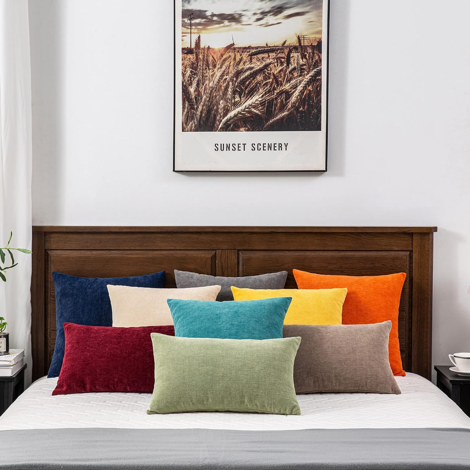 Gawamay Decorative Square Throw Pillow Covers 22"x22" Inch Set of 2, Super Soft Chenille Pillows Farmhouse Fall Pillowcase for Living Room…