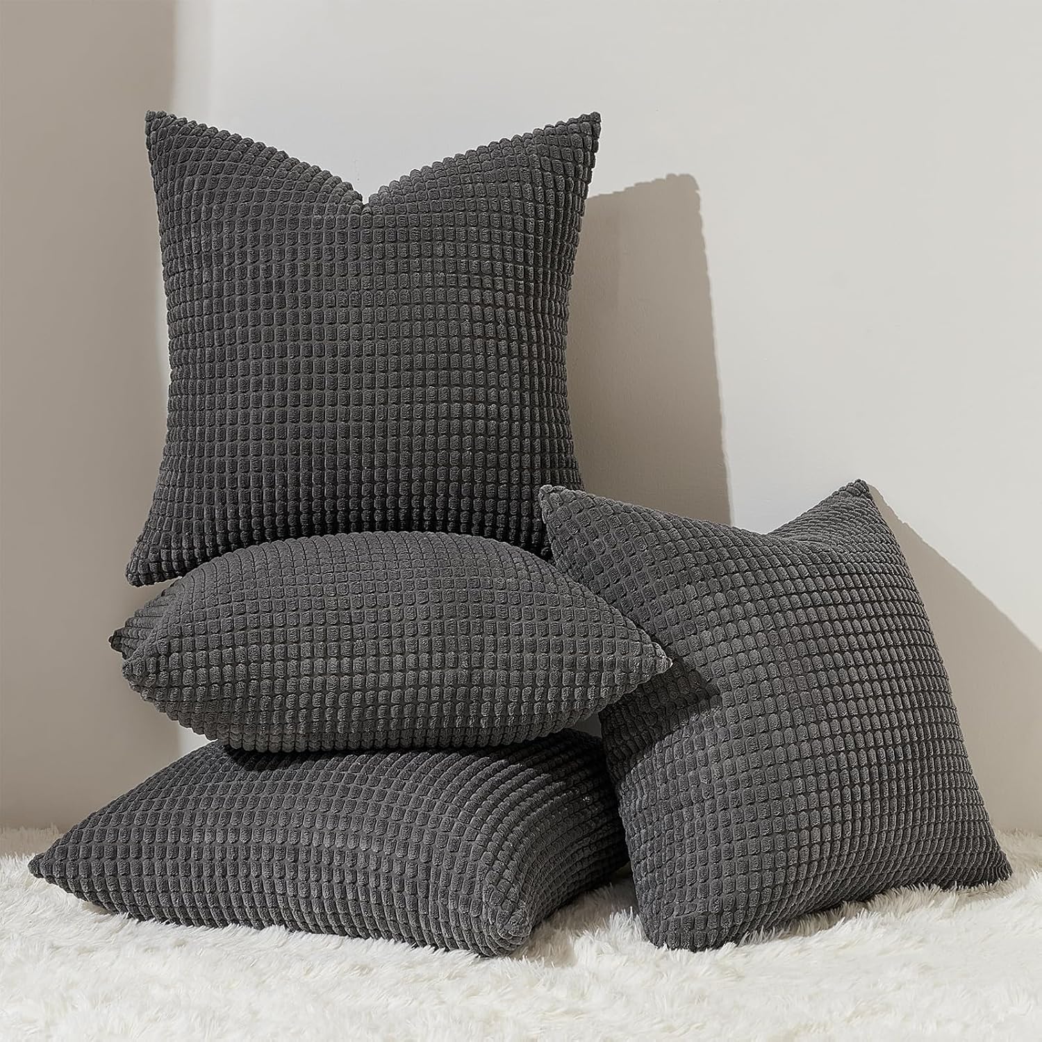 Topfinel 4 Packs Dark Grey Decorative Throw Pillow Covers 18x18 Inch for Living Room Couch Bed, Rustic Modern Farmhouse Home Decor, Soft Co…