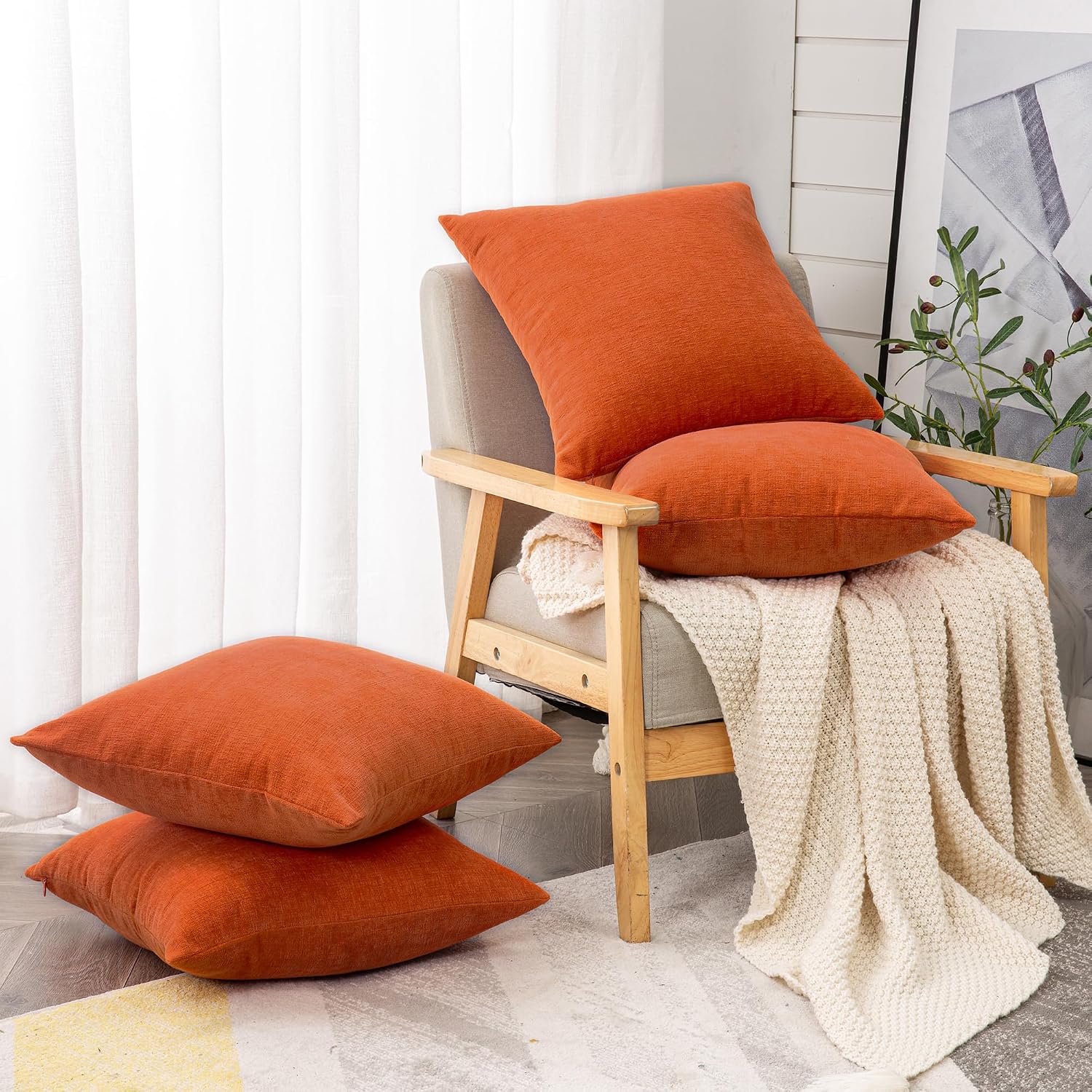 Gawamay Decorative Square Throw Pillow Covers 18"x18" Inch Set of 4, Super Soft Chenille Pillows Farmhouse Fall Pillowcase for Living Room…