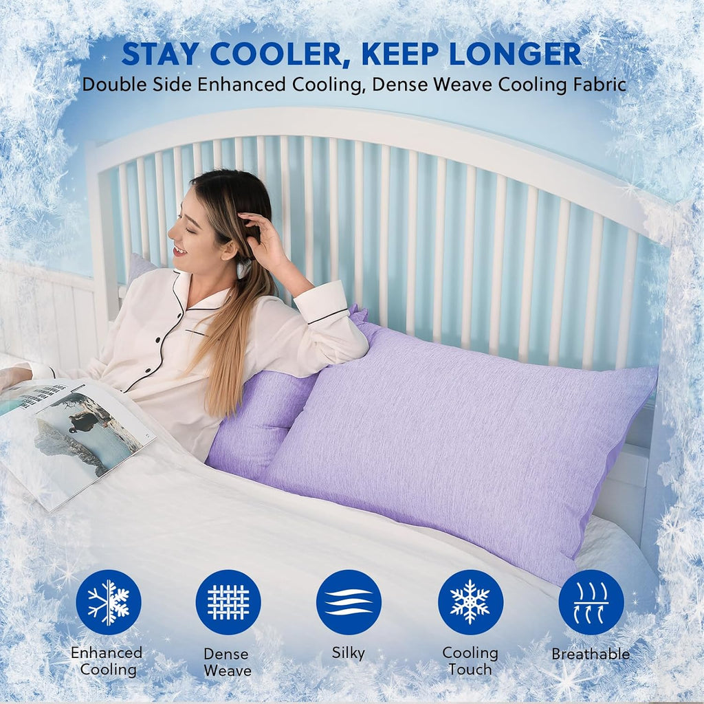 Homfine Cooling Pillowcases King Size - Double Side Q-Max 0.439 Cooling Fiber for Pillow Protector, Breathable Cold Pillow Cover for Hot Sl…