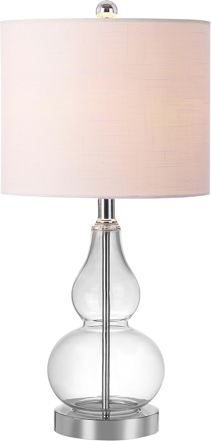 JONATHAN Y 20.5" Clear Glass Table Lamp, Modern Gourd Bedside Nightstand Lamp for Bedroom, Living Room, White Linen Shade, LED Bulb…