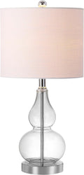 JONATHAN Y 20.5" Clear Glass Table Lamp, Modern Gourd Bedside Nightstand Lamp for Bedroom, Living Room, White Linen Shade, LED Bulb…