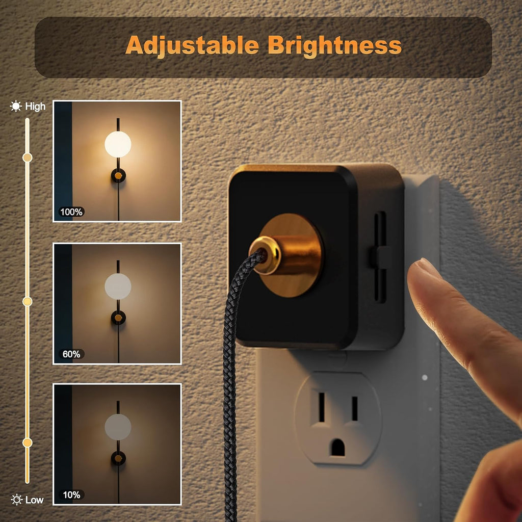 JandCase Night Lights Plug into Wall, 3000K Round Milky Night Light with 1.5M Braided Cord, 0-100 LM Adjustable Plug in Nightlight, Auto…