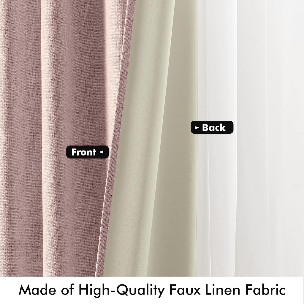 Miulee 100% Blackout Linen Curtains for Bedroom, Pink Solid Luxury Decor Thermal Insulation Room Darkening Drapes for Living Room Nursery B…