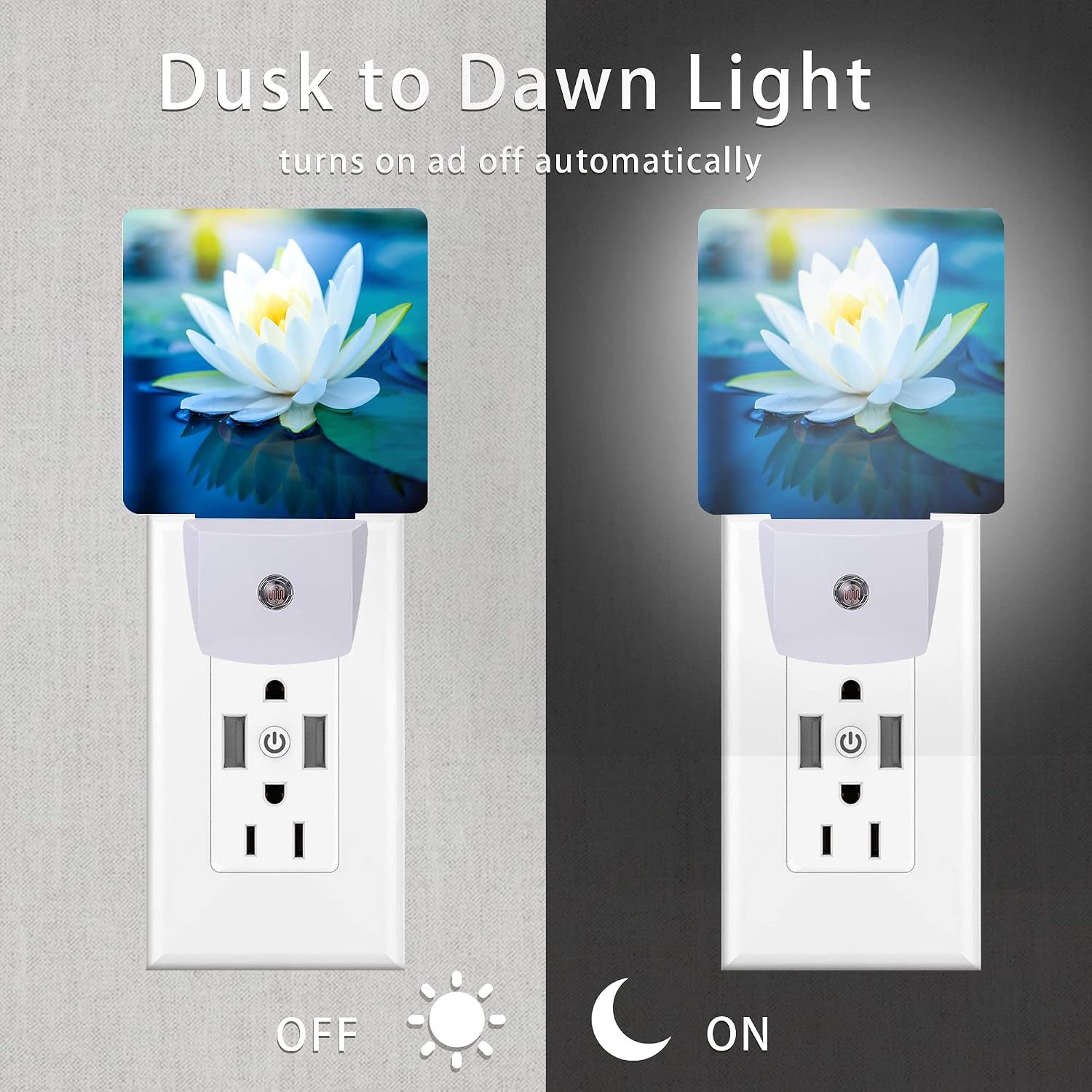 White Lotus Night Light, Beautiful Flower Plug-in Night Lights with Dusk-to-Dawn Sensor for Bedroom, Bathroom and Living Room 0.5W Sleep…