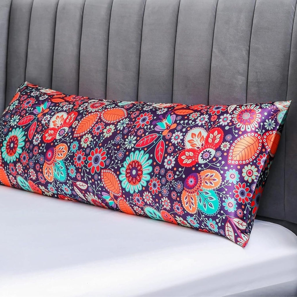 Lcbd Satin Body Pillow Case for Hair and Skin, Floral Printed Silk Satin Body Pillowcase Cover, 20x54 Body Cooling Pillow Cover with Envelo…