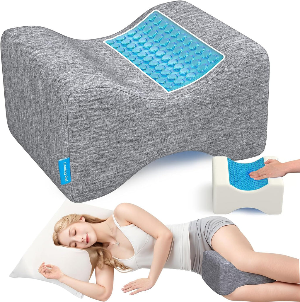 Knee Pillow for Side Sleepers with Cooling Gel, Memory Foam Elevation Pillow for Spine Aligning, Sciatica, Back, Hip, Knee, Ankle Pain…