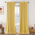 Nanspring Gold Yellow 100% Blackout Linen Curtains 108 Inches Long for Bedroom Back Tab Thermal Insulated Modern Farmhouse Decor Black Out…