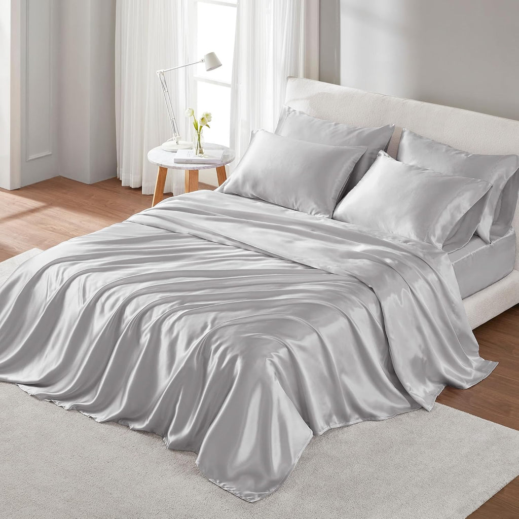 Madisonpark Madison Park Essentials Satin Sheet Set Luxury and Silky with Natural Sheen, Elastic 14" Pocket fits up to 16" Mattress, All Ar…
