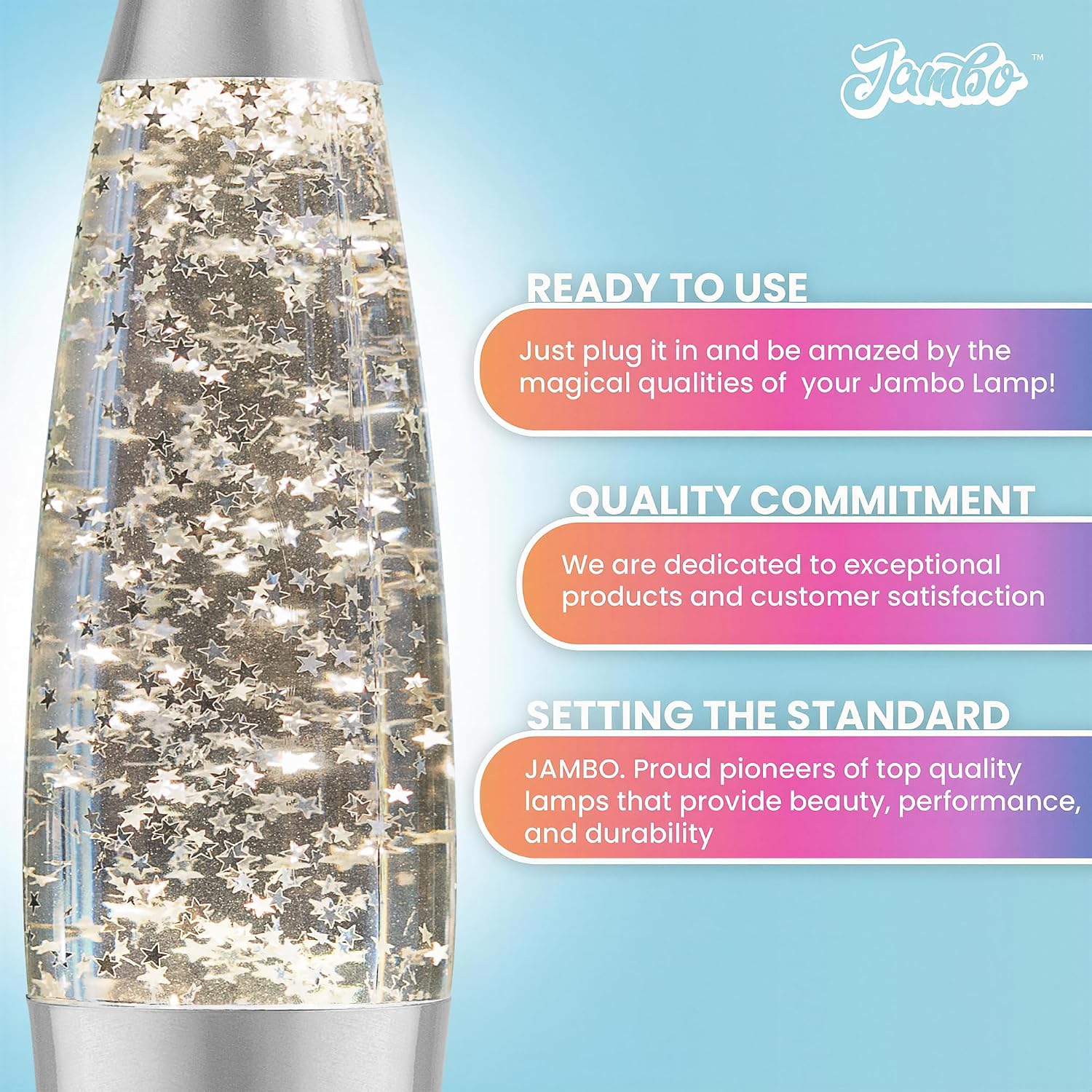 Jambo 16-Inch Silver Star Glitter Lamp I Beautiful Liquid Lamp I Entertaining for Adults and Kids I Perfect Holiday Gift