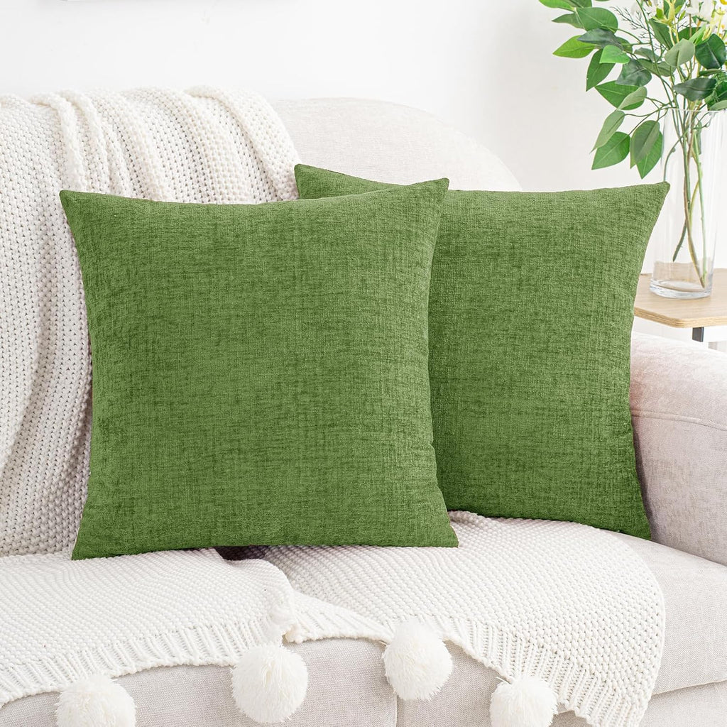 Hwy50 HWY 50 Forest Green Couch Pillow Covers 22x22 Inch Pack of 2, Soft Chenille Decorative Throw Pillow Cases Farmhouse for Spring Sofa L…