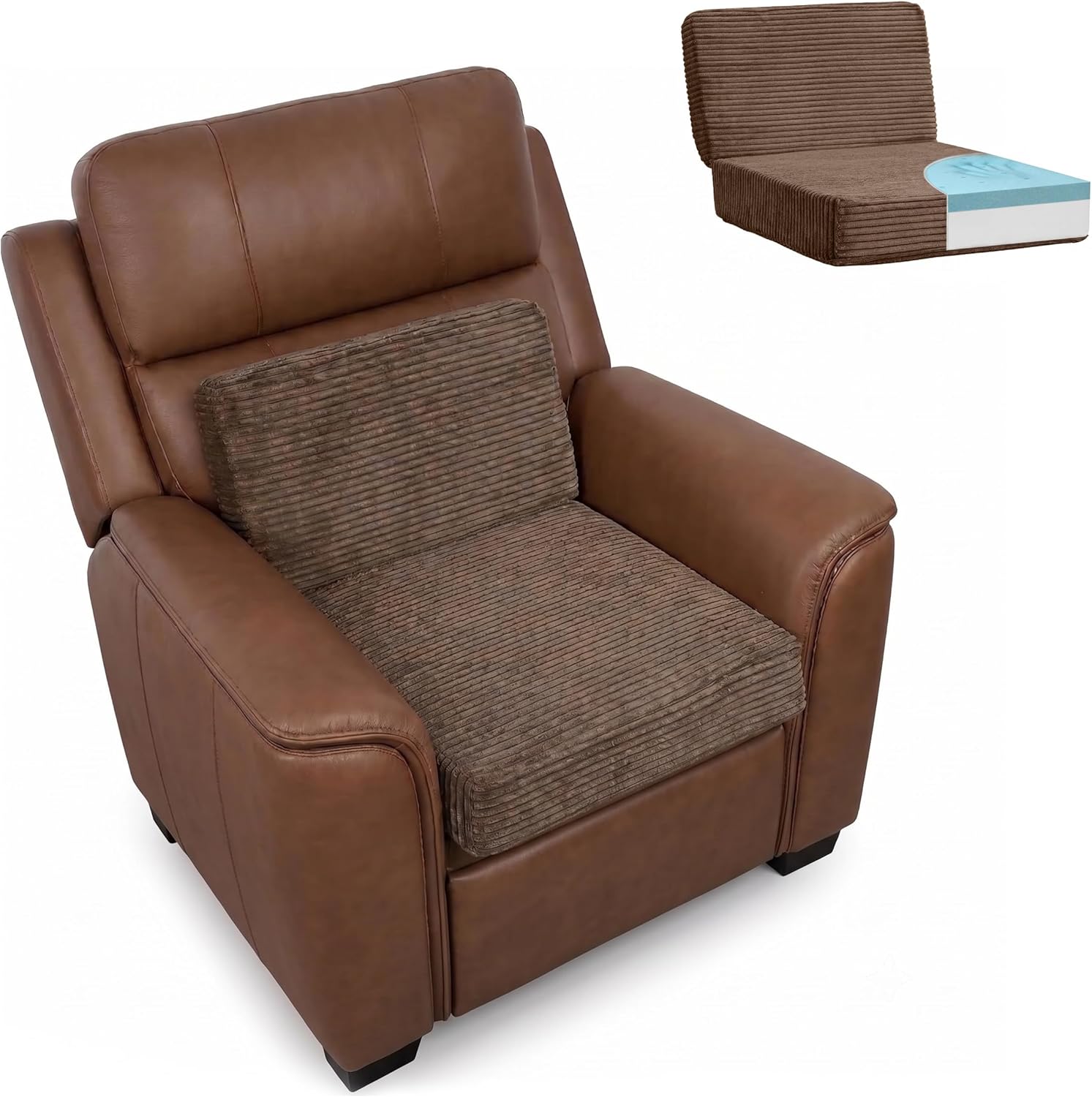 HIGOGOGO Corduroy Recliner Chair Cushion with Lumbar Support Pillow Soft Non-Slip 4" Thick Seat Pad Prevent Buttocks Pain in Seniors…