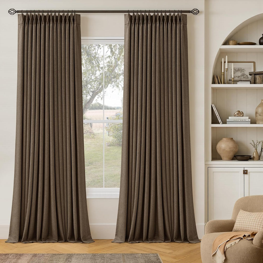 Dutch Cocoa 105 Inch Long Blackout Curtains Brown Thick Linen Pinch Pleated Curtains 2 Panels for Bedroom Living Room Darkening Light…
