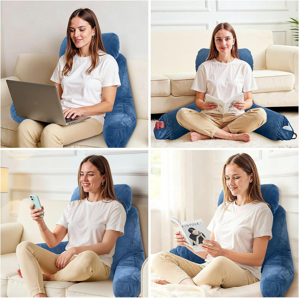 Reading Pillow for Sitting in Bed Adult, Bed Pillow with Shredded Memory Foam, 25''H Pillow with Detachable Neck Roll, Washable Cover…