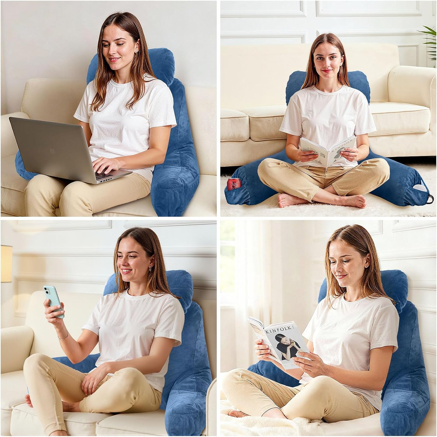 Reading Pillow for Sitting in Bed Adult, Bed Pillow with Shredded Memory Foam, 25''H Pillow with Detachable Neck Roll, Washable Cover…