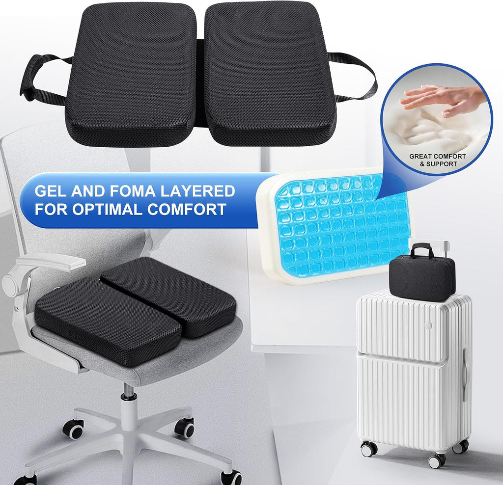 Gel Memory Foam Seat Cushion with Washable Cover Non-Slip Thick Chair Cushion with Portable Handle & Storage Pocket Adjustable Chair Pad…