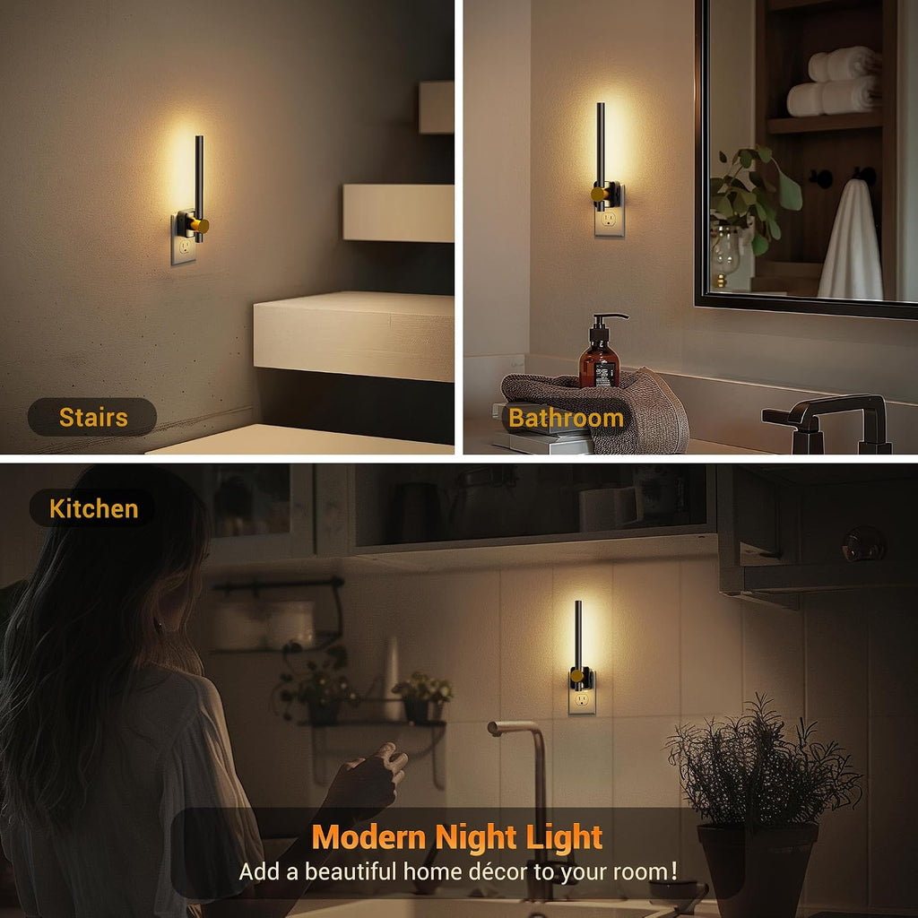 JandCase LED Night Light Plug into Wall, Dusk to Dawn Sensor, 0-200LM Dimmable LED Night Light, Bright Black and Gold Vanity Nightlight…
