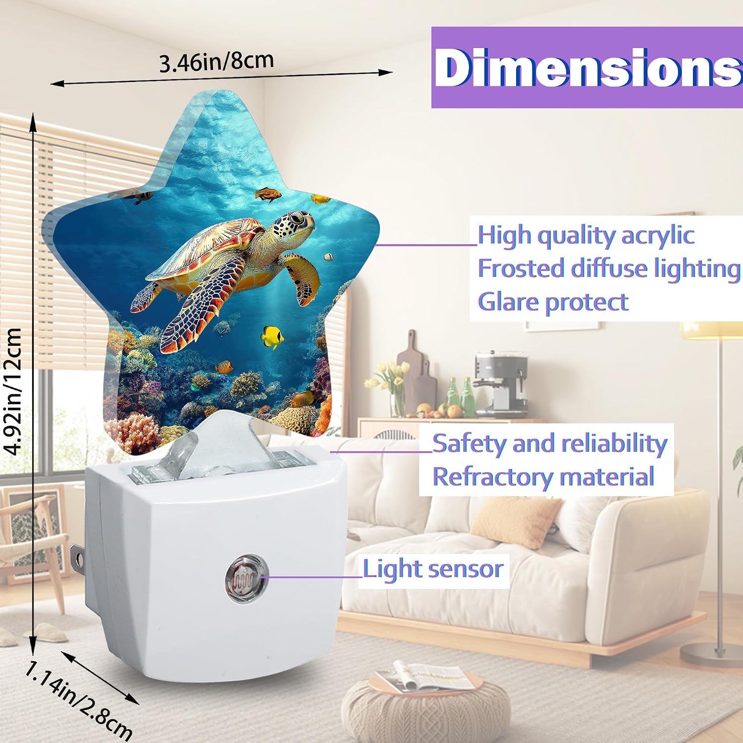 Sea Turtle Night Lights Plug Into Wall, Blue Ocean Dusk to Dawn Light Sensor Night Light for Kids, Energy Efficient Sleep Friendly Lamp…