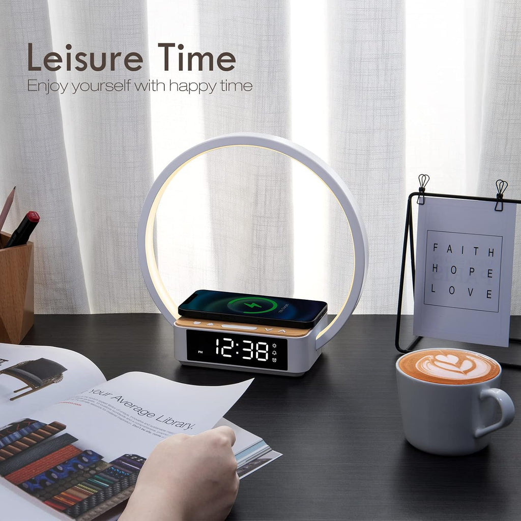 Wilit Bedside Lamp with Alarm Clock, Touch Lamp with Wireless Charger, Nightlight for Bedroom, Sunrise Wake-up Light,3-Grade Dimmable, Birthday…
